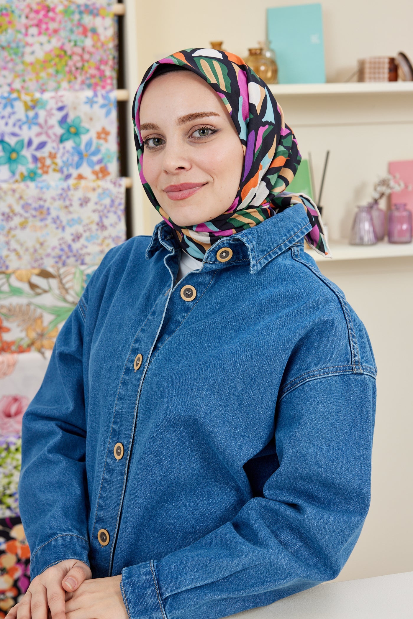 Pro Line Chloe Desen Eşarp - Turuncu - Yeşil