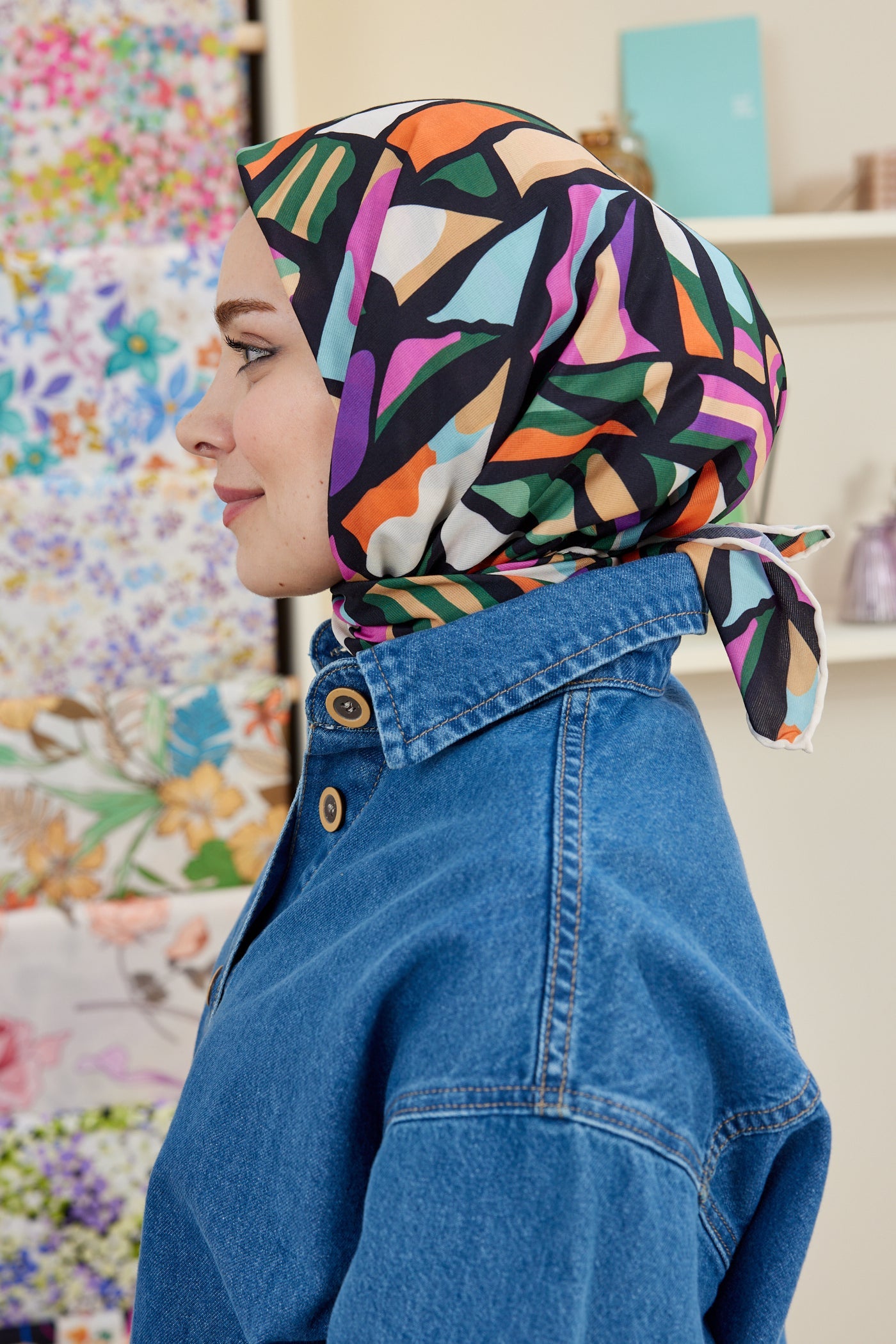 Pro Line Chloe Desen Eşarp - Turuncu - Yeşil