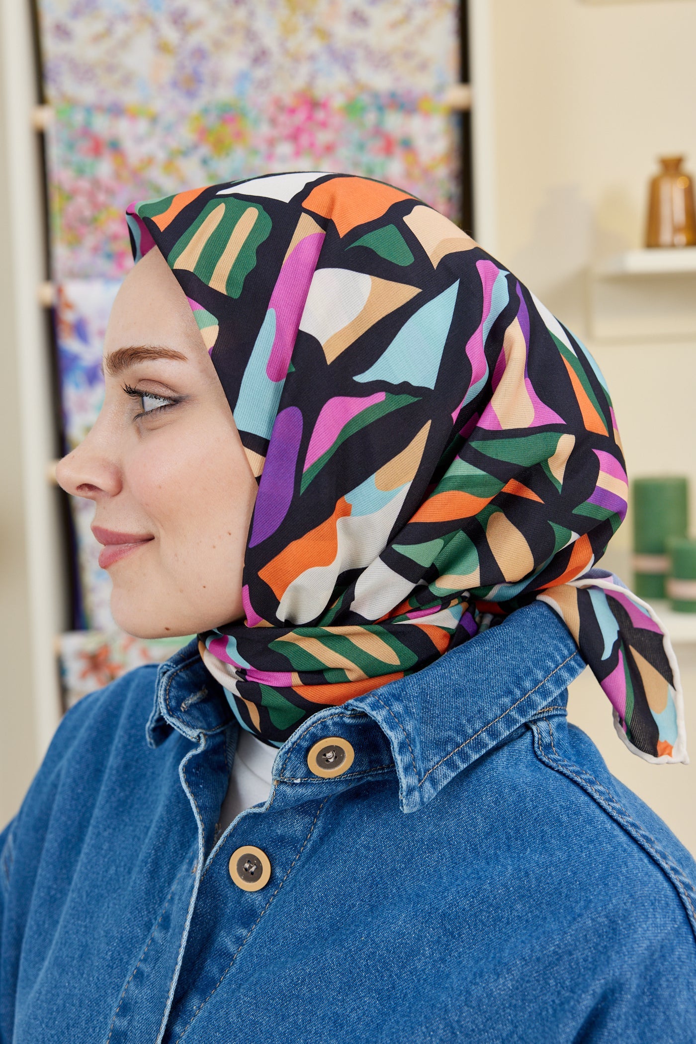 Pro Line Chloe Desen Eşarp - Turuncu - Yeşil