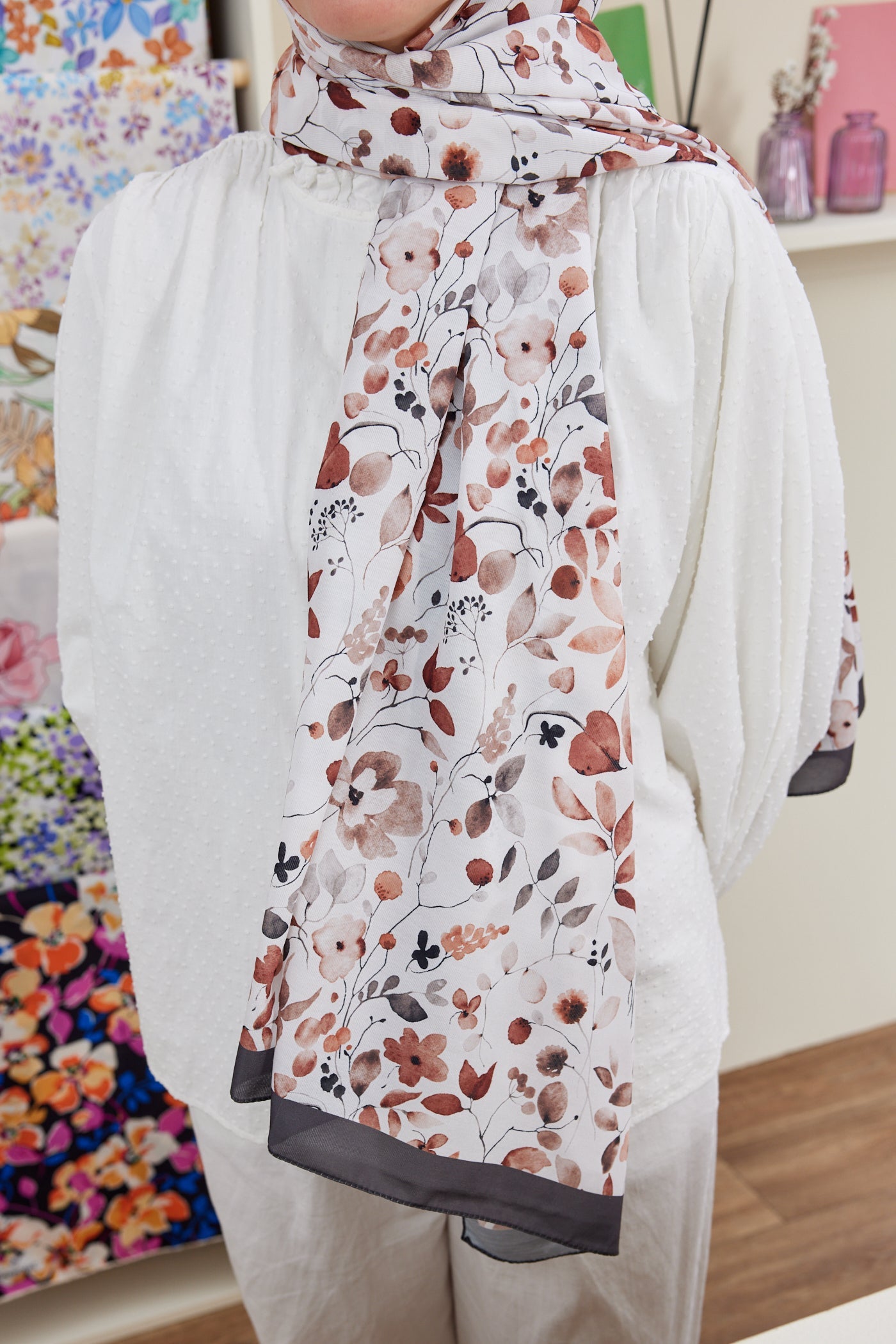 Pro Line Mimosa Desen Şal - Krem - Kahve