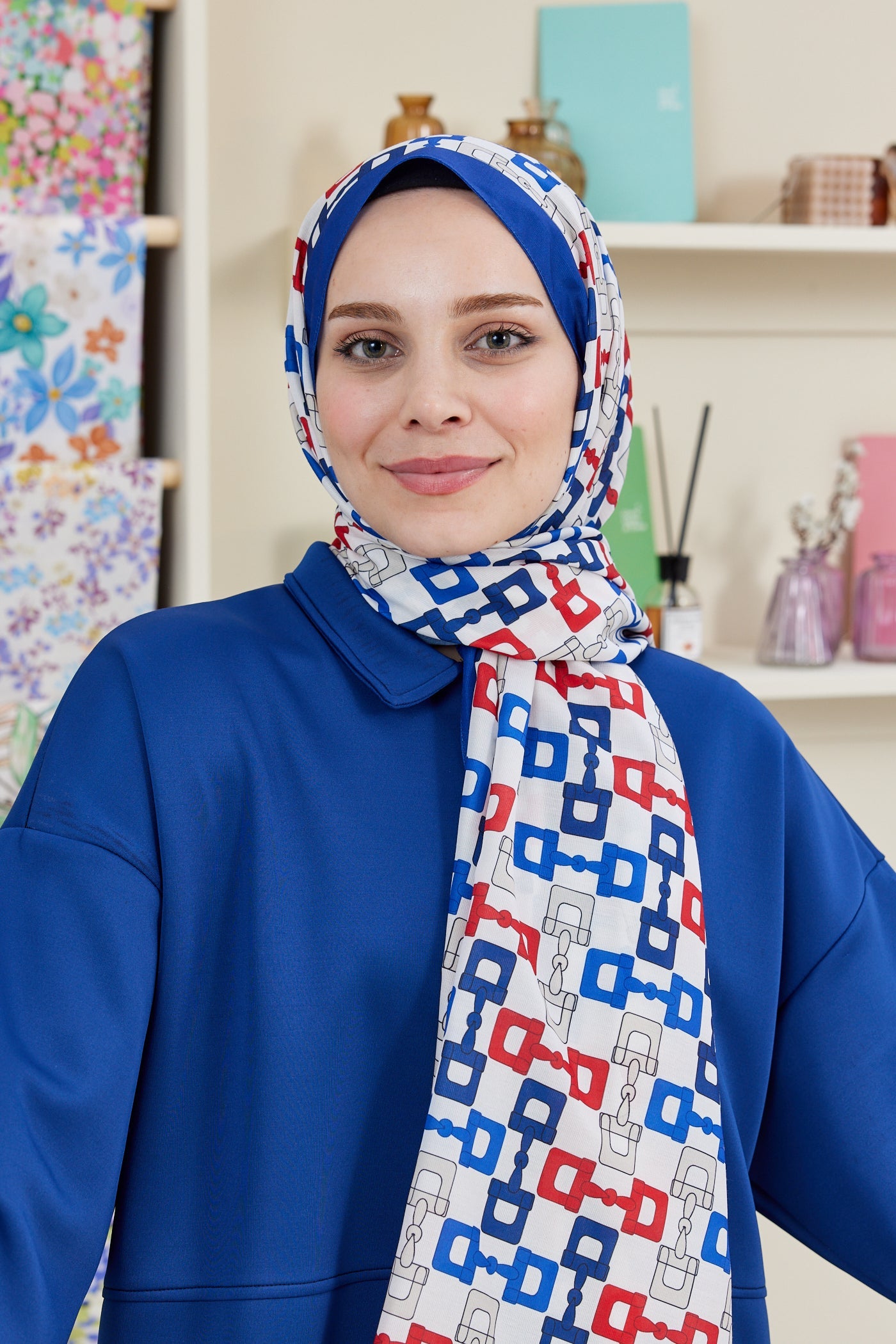 Pro Line Zincir Desen Şal - Beyaz - Saks