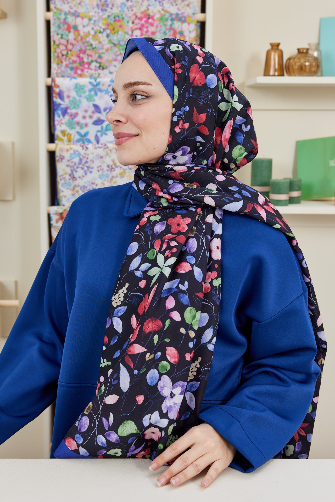 Pro Line Mimosa Desen Şal - Kırmızı - Siyah