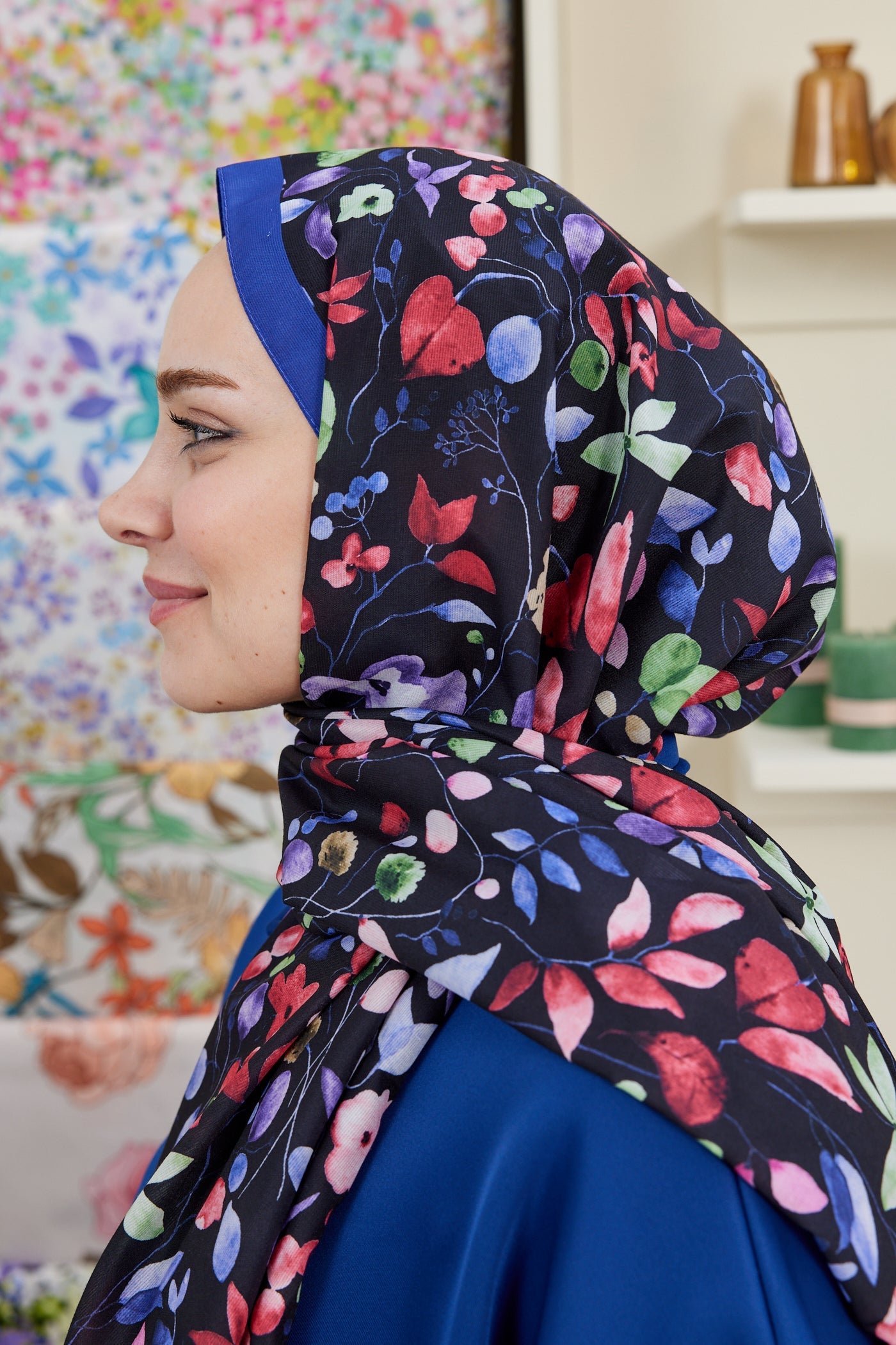 Pro Line Mimosa Desen Şal - Kırmızı - Siyah