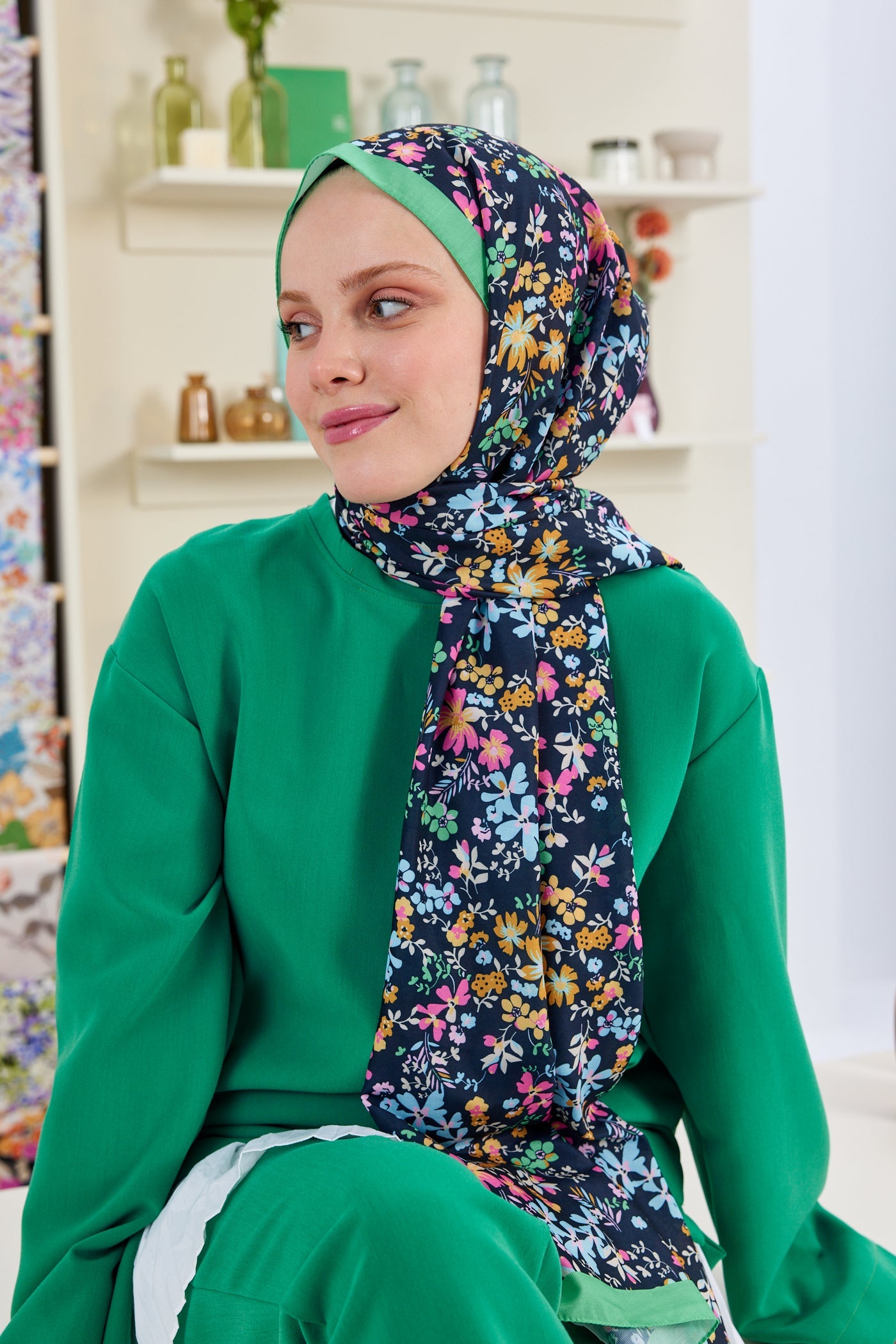 Pro Line Rosaline Desen Şal - Yeşil - Pembe