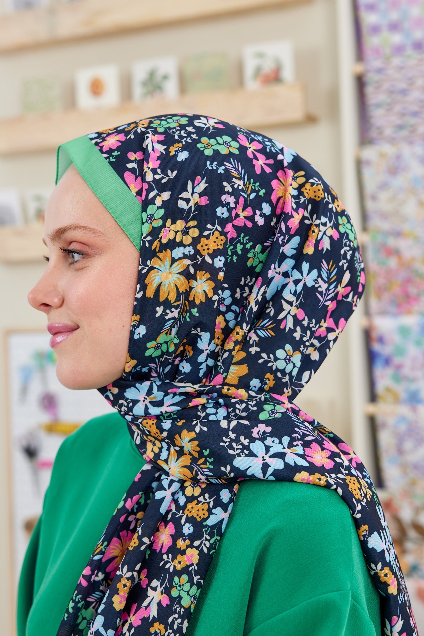 Pro Line Rosaline Desen Şal - Yeşil - Pembe