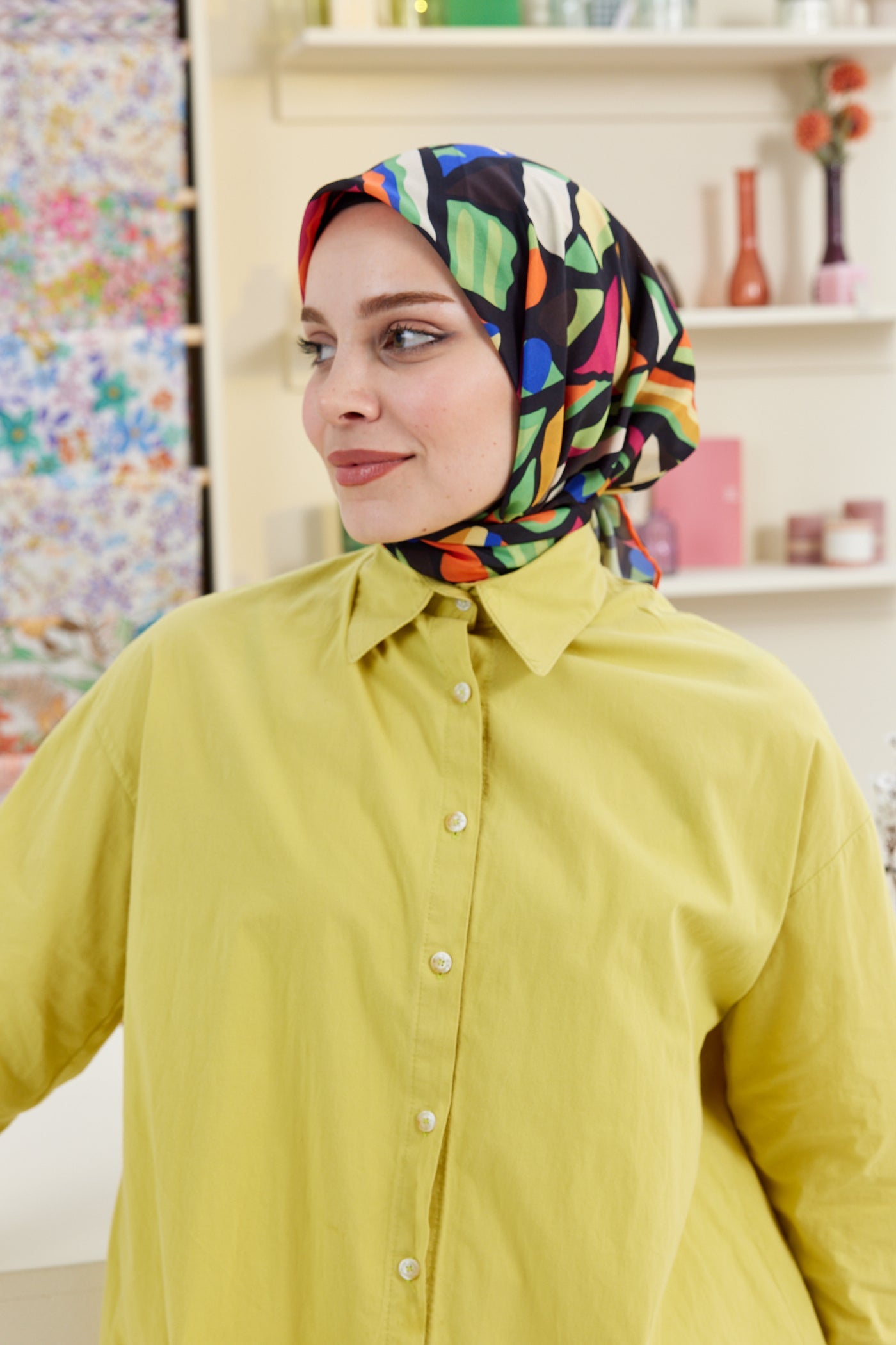 Pro Line Chloe Desen Eşarp - Turuncu - Fıstık Yeşil