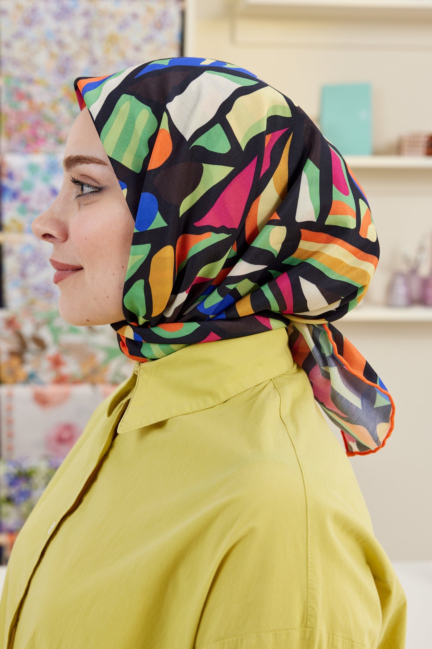 Pro Line Chloe Desen Eşarp - Turuncu - Fıstık Yeşil