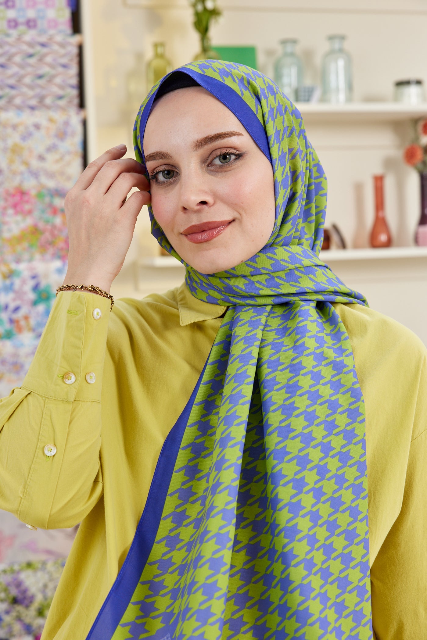 Pro Line Kazayağı Desen Şal - Yağ Yeşil - Mor