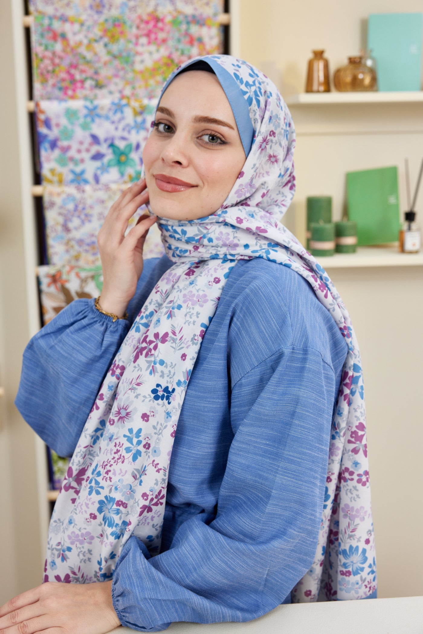 Pro Line Rosaline Desen Şal - Mavi - Mor