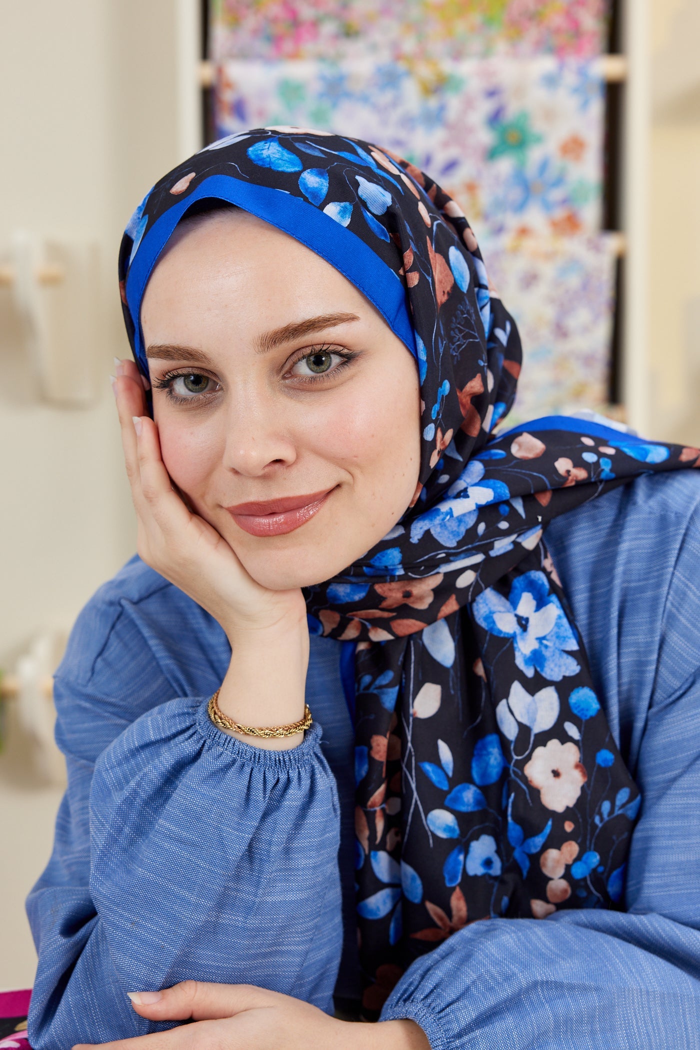 Pro Line Mimosa Desen Şal - Siyah - Saks