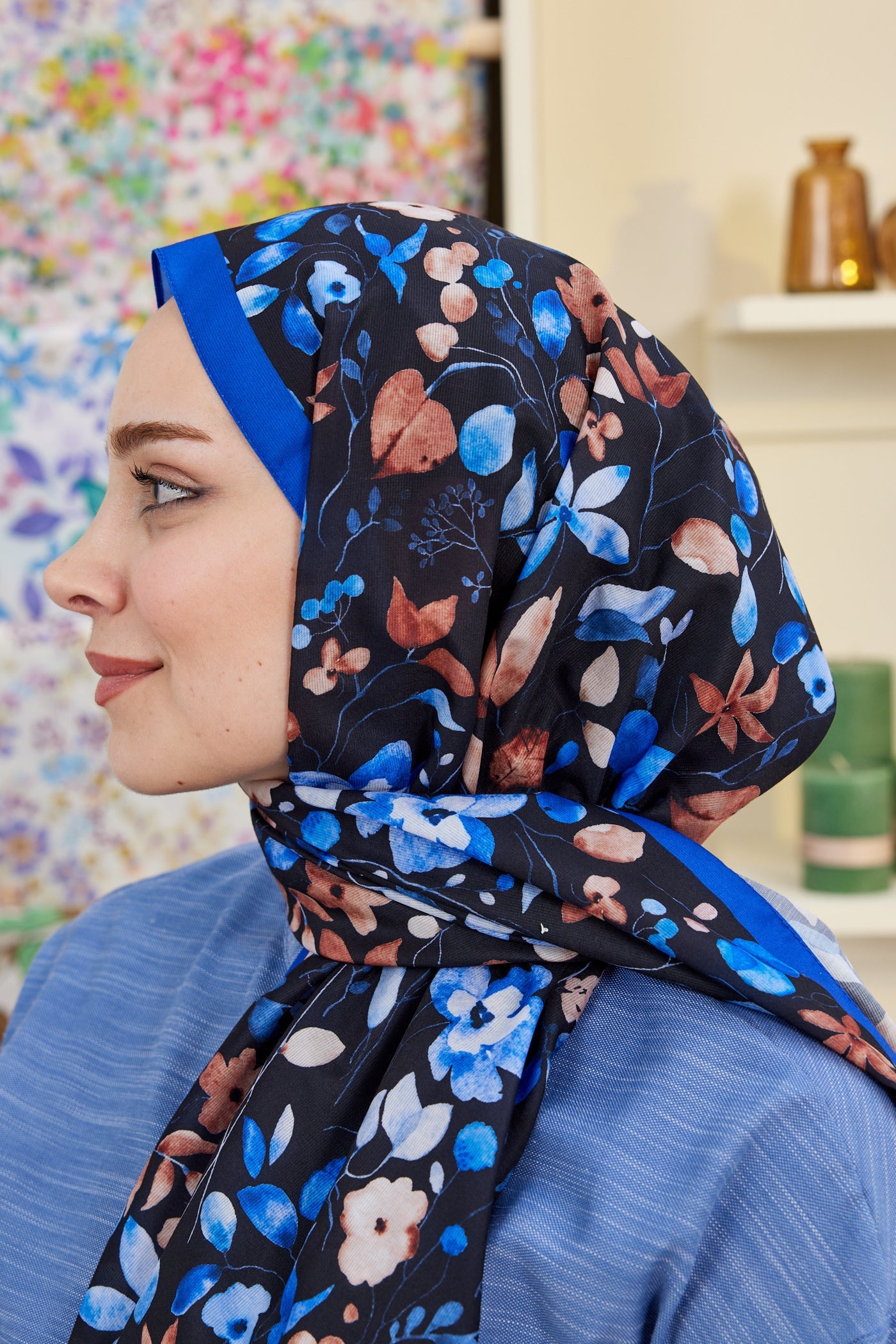 Pro Line Mimosa Desen Şal - Siyah - Saks