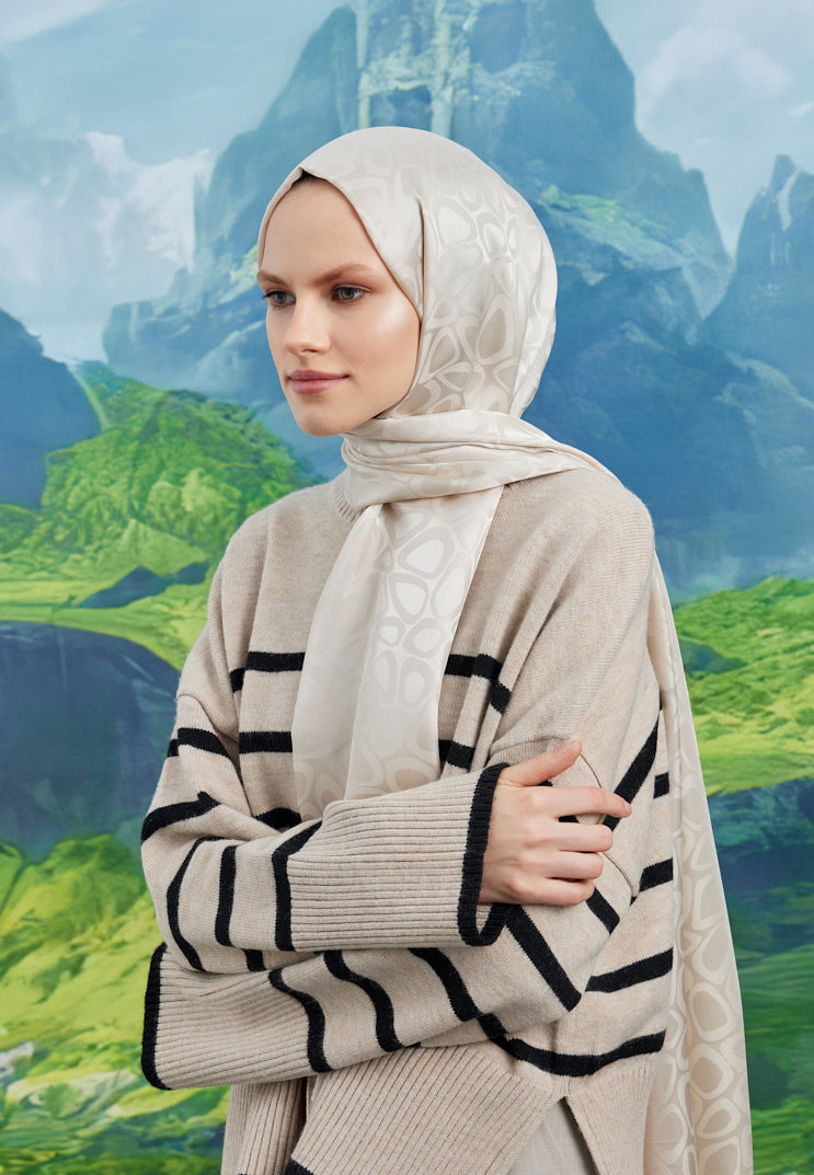 Jakar Janjan Taş Desen Şal - Bej