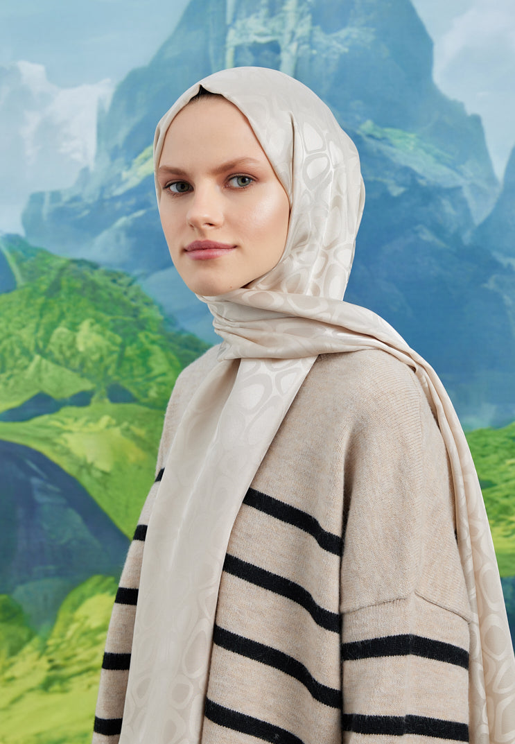 Jakar Janjan Taş Desen Şal - Bej