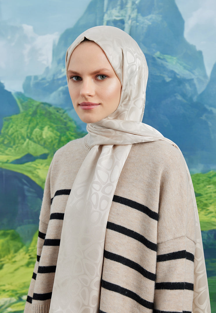 Jakar Janjan Taş Desen Şal - Bej