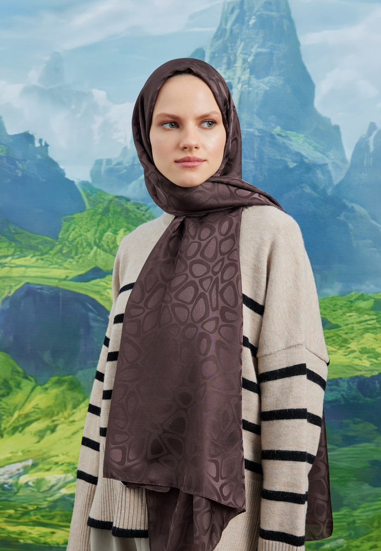 Jakar Janjan Taş Desen Şal - Acı Kahve