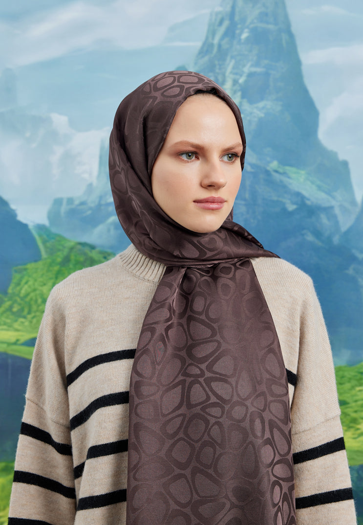 Jakar Janjan Taş Desen Şal - Acı Kahve