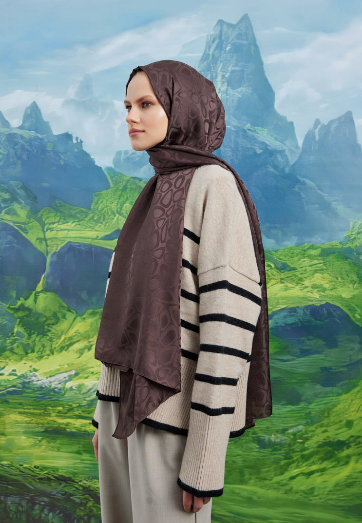 Jakar Janjan Taş Desen Şal - Acı Kahve