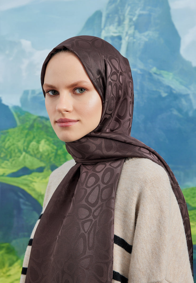 Jakar Janjan Taş Desen Şal - Acı Kahve