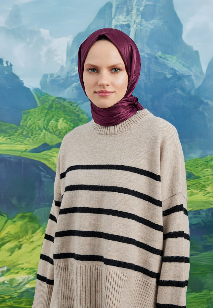 Jakar Janjan Dalga Desen Şal - Bordo