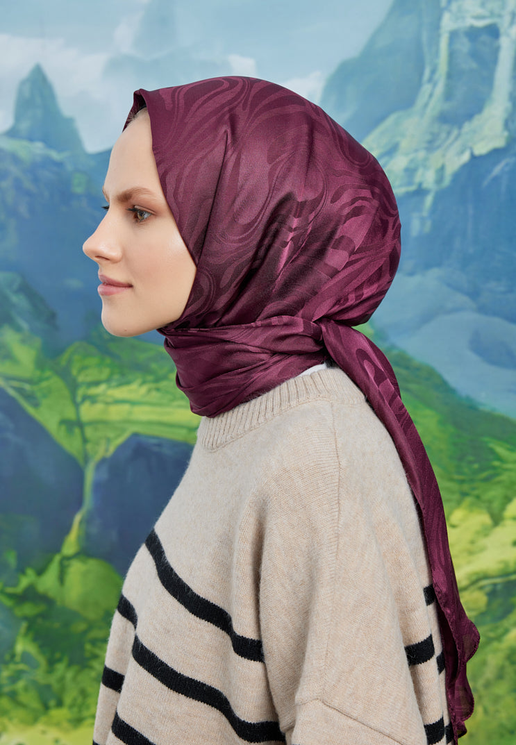 Jakar Janjan Dalga Desen Şal - Bordo