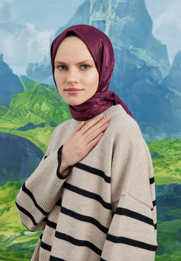 Jakar Janjan Dalga Desen Şal - Bordo