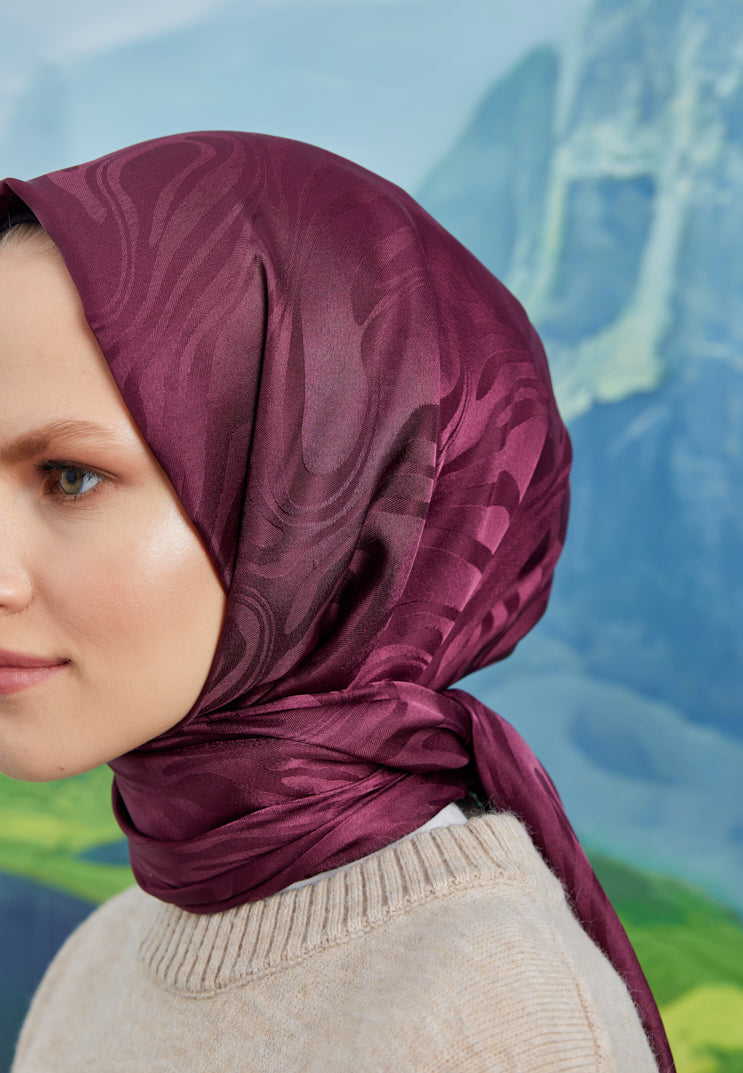 Jakar Janjan Dalga Desen Şal - Bordo