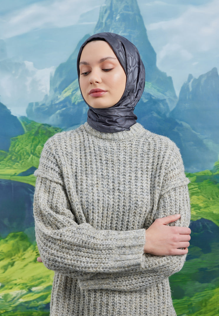 Jakar Janjan Taş Desen Şal - Füme