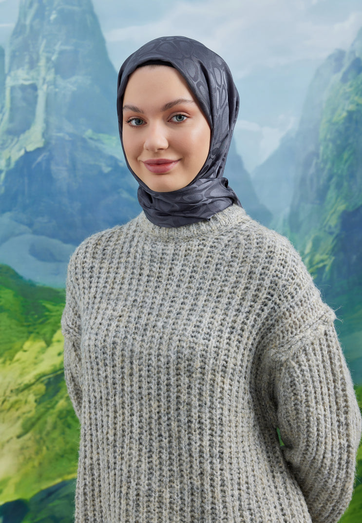 Jakar Janjan Taş Desen Şal - Füme