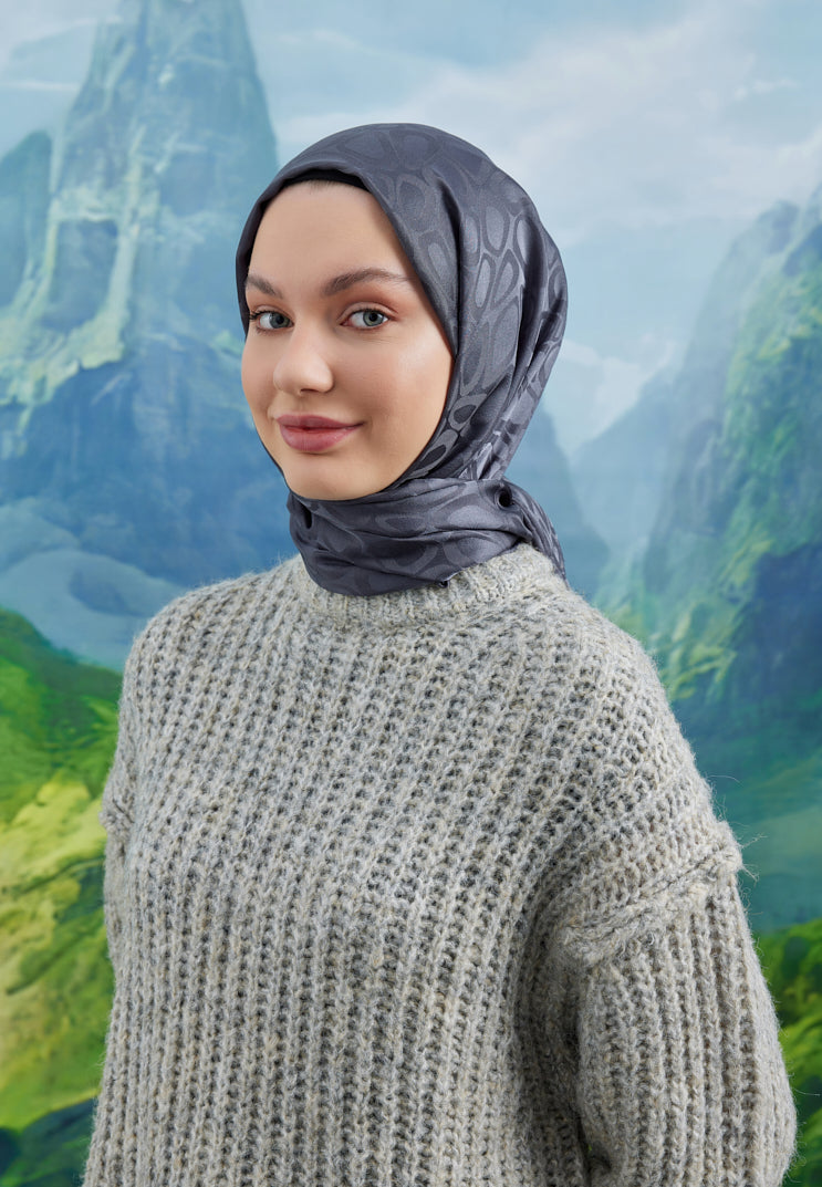 Jakar Janjan Taş Desen Şal - Füme