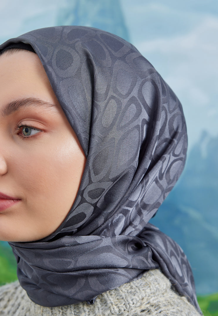 Jakar Janjan Taş Desen Şal - Füme