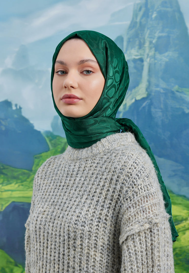 Jakar Janjan Taş Desen Şal - Zümrüt