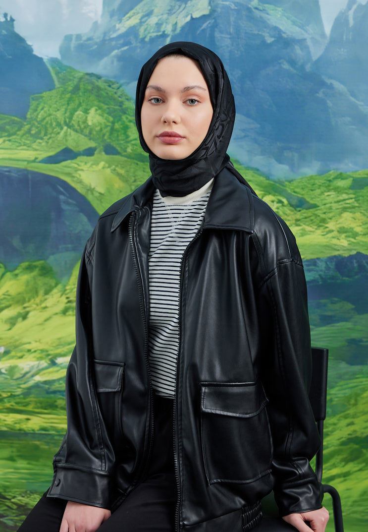 Jakar Janjan Taş Desen Şal - Siyah