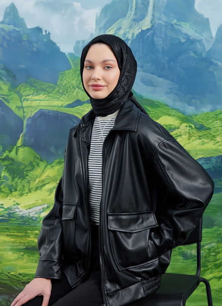 Jakar Janjan Taş Desen Şal - Siyah