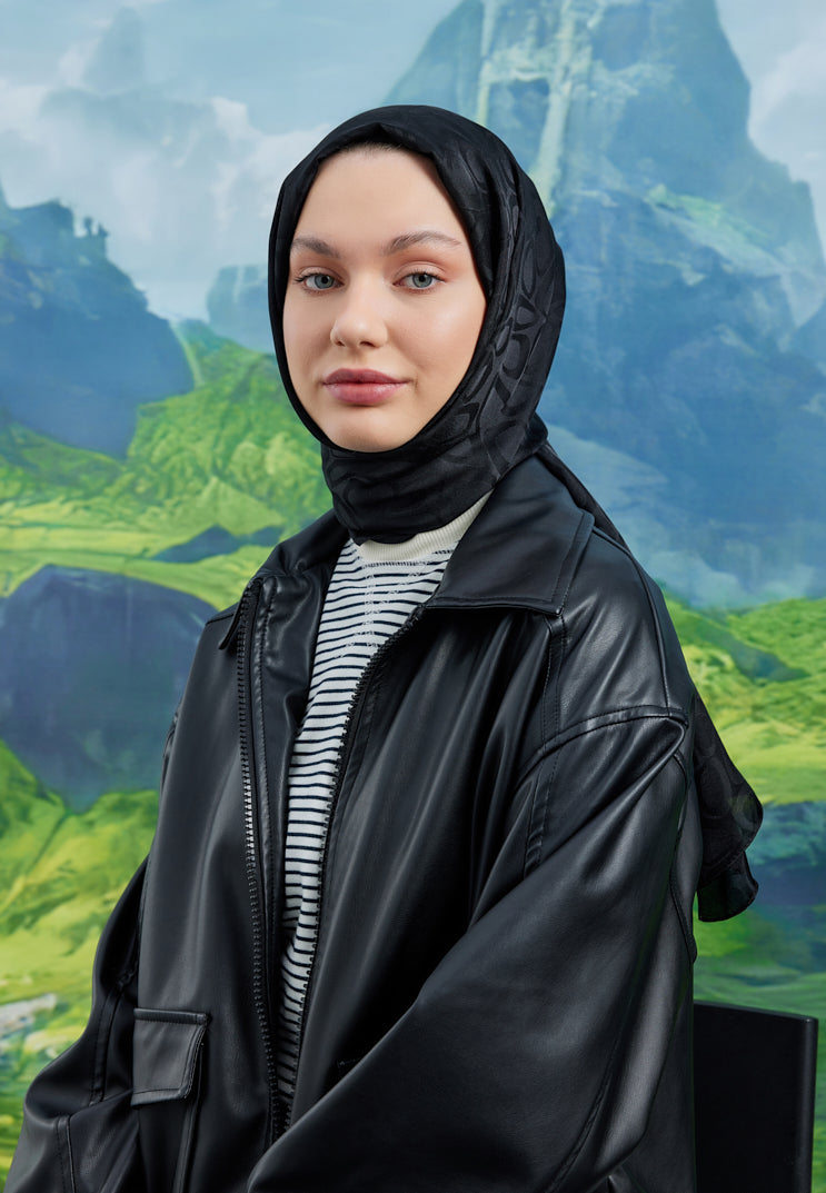 Jakar Janjan Taş Desen Şal - Siyah