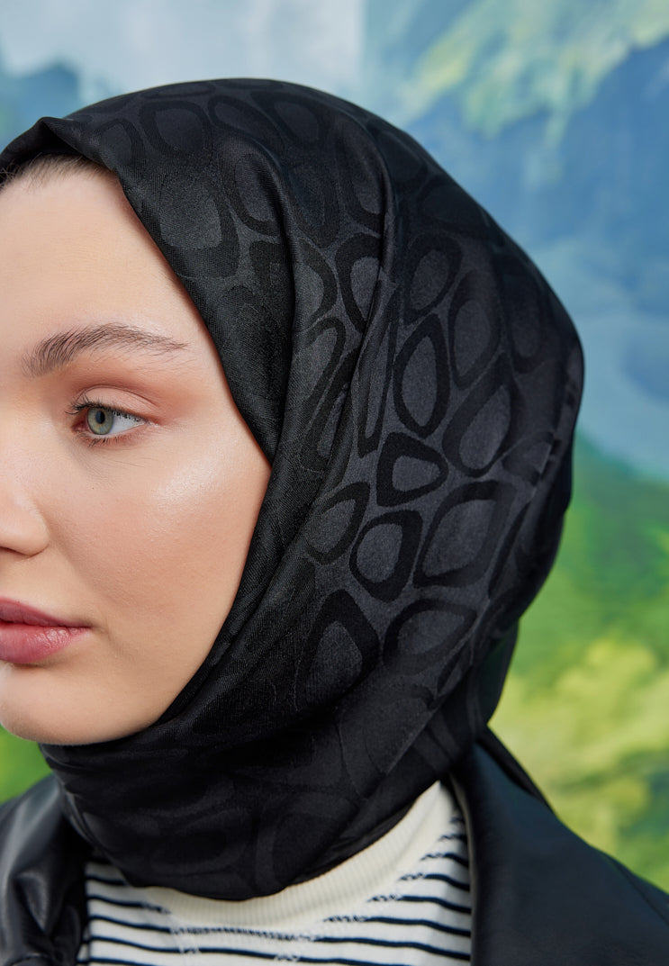 Jakar Janjan Taş Desen Şal - Siyah