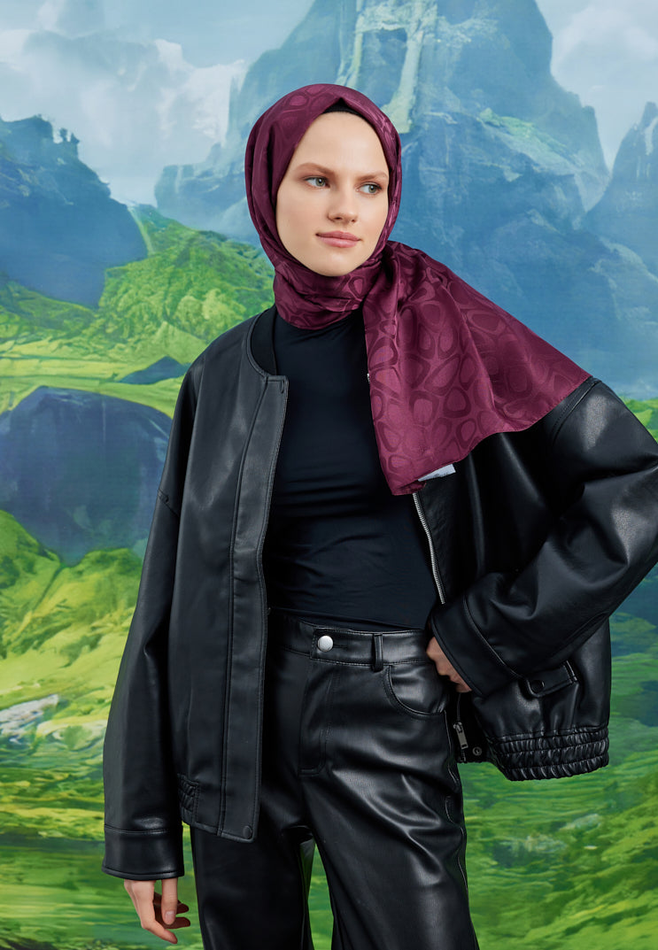 Jakar Janjan Taş Desen Şal - Bordo