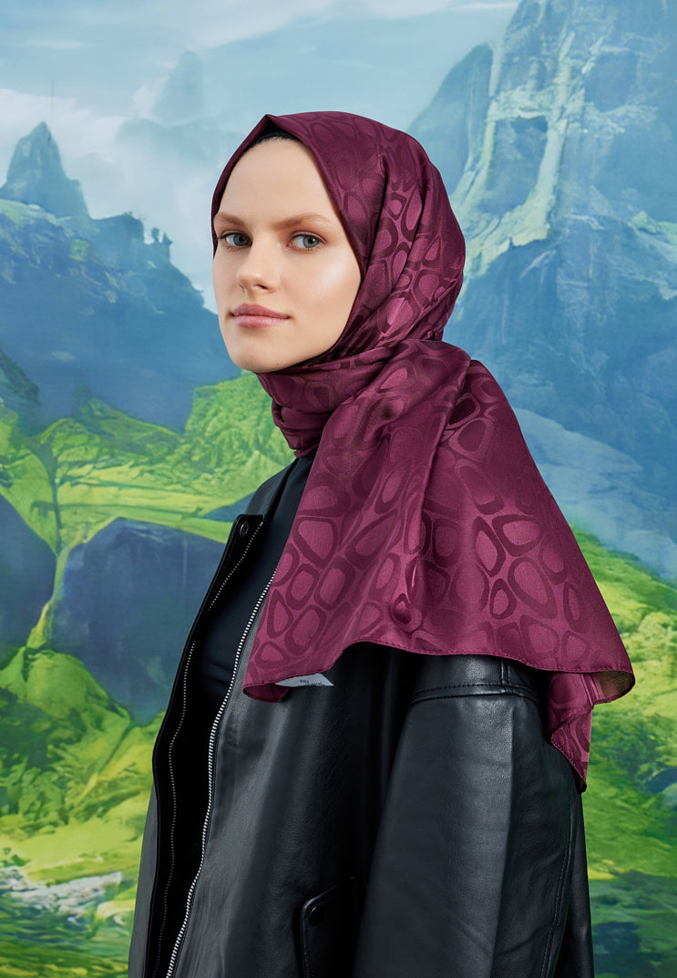 Jakar Janjan Taş Desen Şal - Bordo