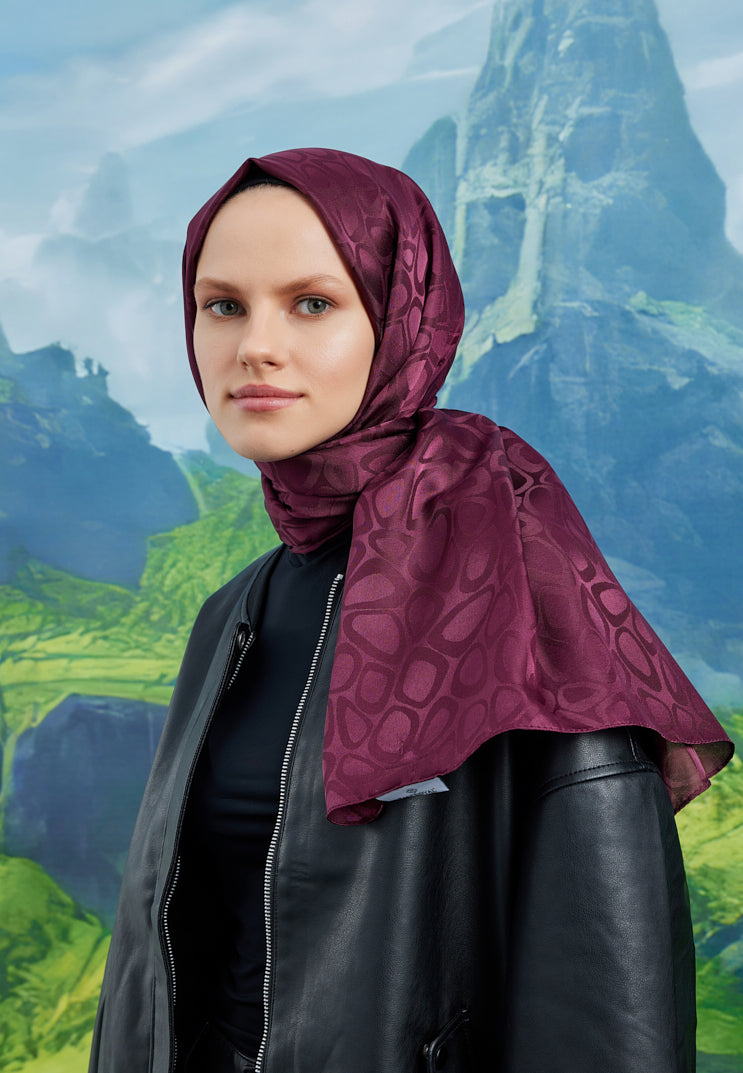 Jakar Janjan Taş Desen Şal - Bordo