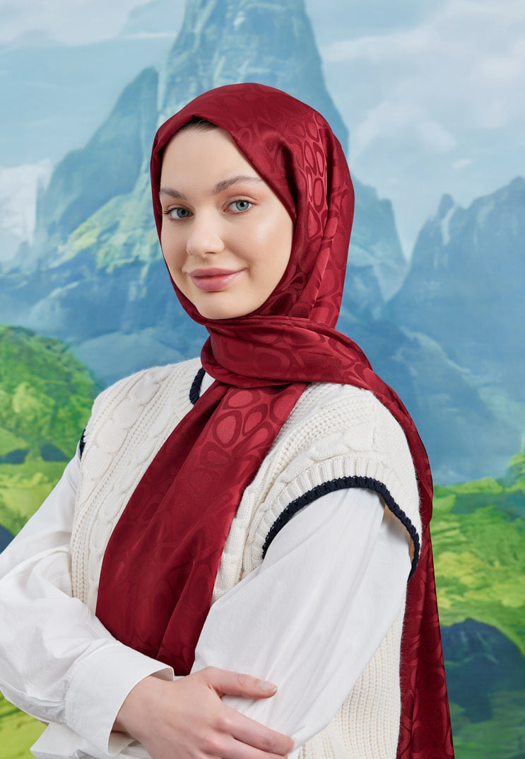 Jakar Janjan Taş Desen Şal - Kırmızı