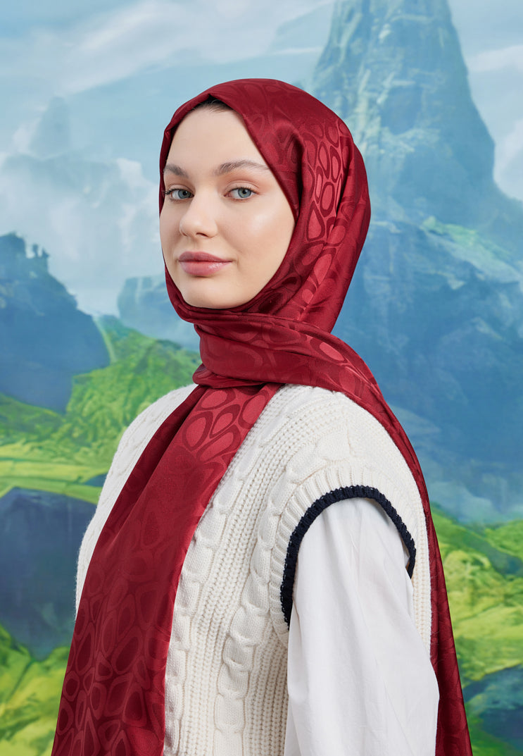 Jakar Janjan Taş Desen Şal - Kırmızı