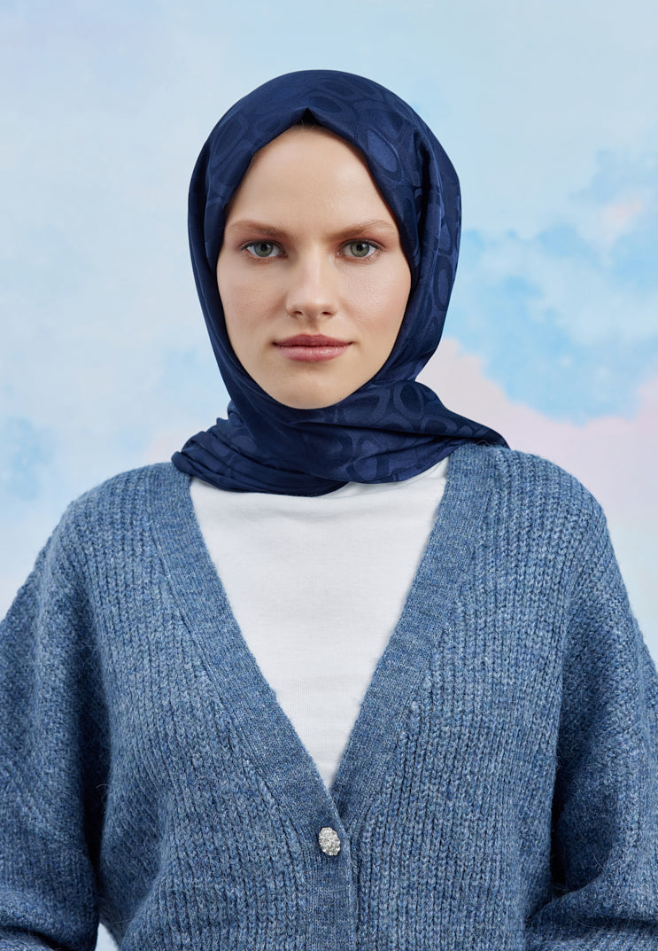 Jakar Janjan Taş Desen Şal - Lacivert