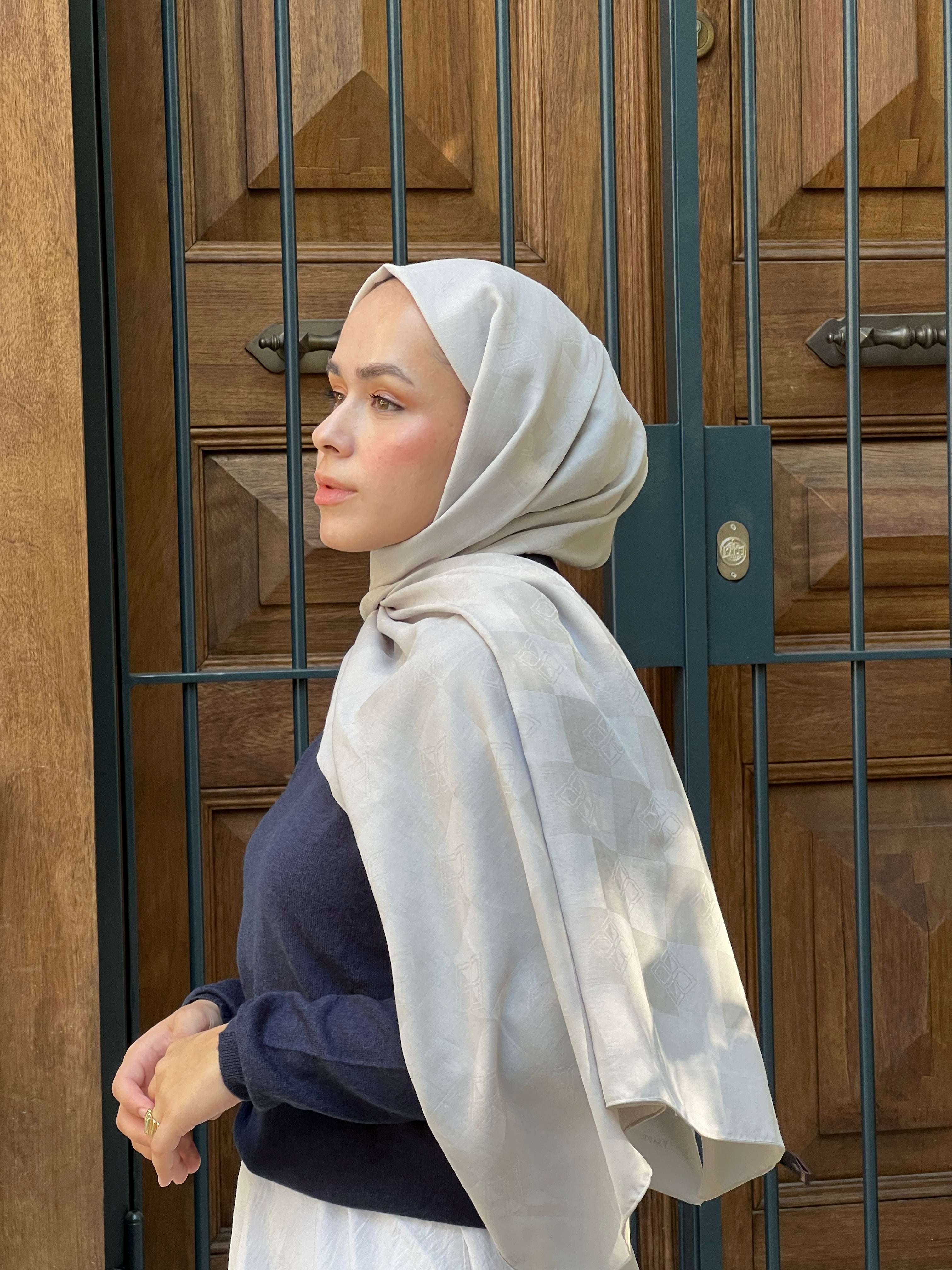 Pamuk Viskon Dama Desen Şal - Taş