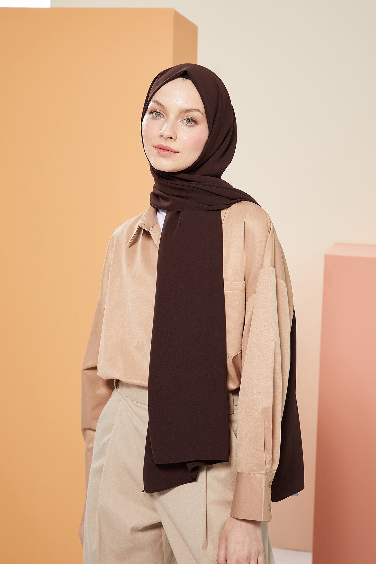 Düz Medine İpeği Şal - Acı Kahve