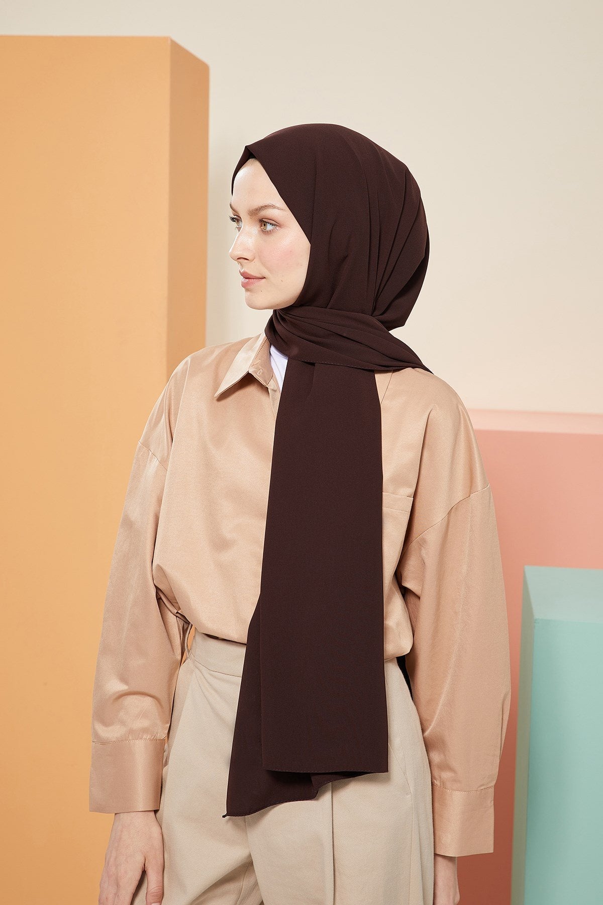 Düz Medine İpeği Şal - Acı Kahve