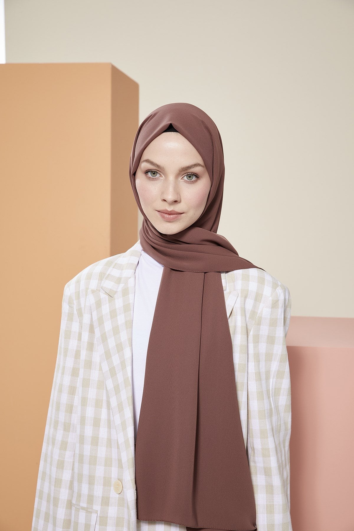 Düz Medine İpeği Şal - Ağaç Kabuğu